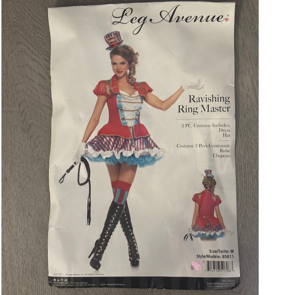 Leg Avenue Ring Master Costume Womens M Red Blue Dress Hat Circus Halloween - Picture 9 of 11